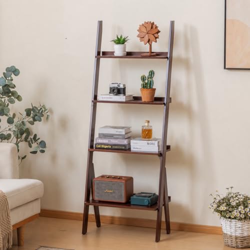 Bamboo Ladder Shelf Bookcase (4 Count)
