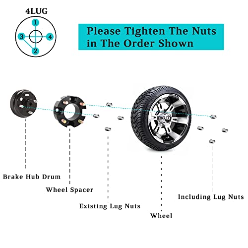 2 Inch Golf Cart Wheel Spacers Kit with Lug Nuts for Yamaha