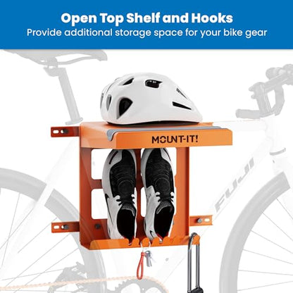 Bike Wall Mount Rack with Shelf and Hooks