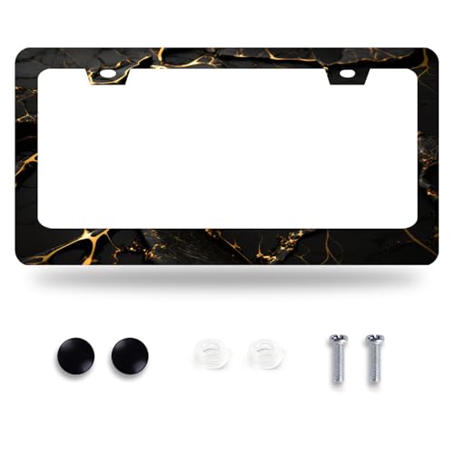 Marble Print License Plate Frame Stainless Steel Car Accessory 6.3x12.3Inch