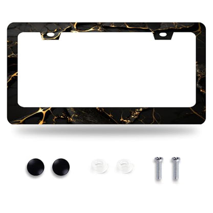 Marble Print License Plate Frame Stainless Steel Car Accessory 6.3x12.3Inch