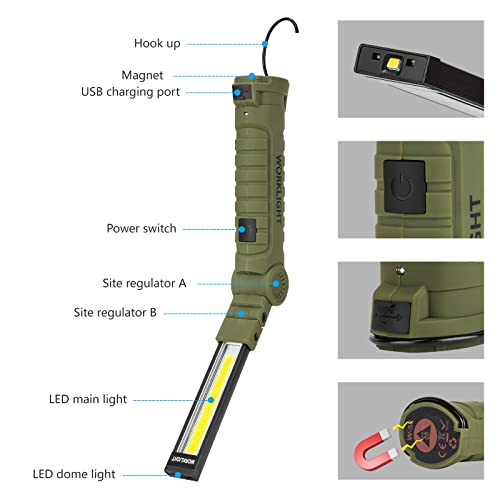 4 Pack Rechargeable LED Work Lights with Magnetic Base and 360° Rotation (4 Count)