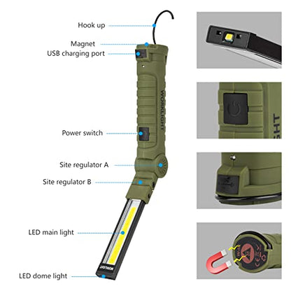 4 Pack Rechargeable LED Work Lights with Magnetic Base and 360° Rotation (4 Count)