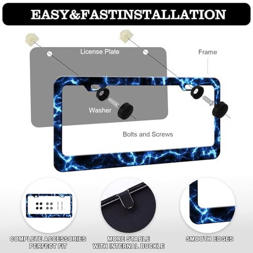 Blue Lightning License Plate Frames
