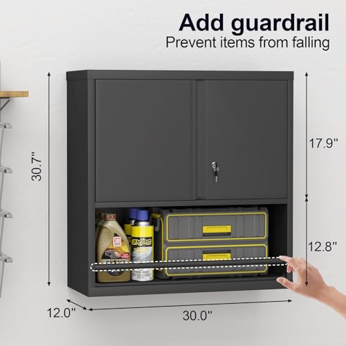 Locking Metal Garage Wall Cabinet with Doors and Shelf