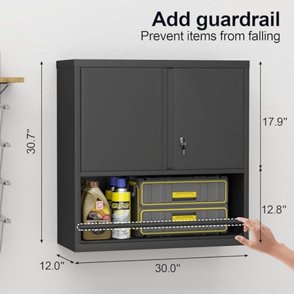 Locking Metal Garage Wall Cabinet with Doors and Shelf