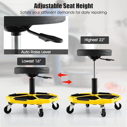 Rolling Mechanic Stool with Removable Tool Tray & Padded Cushion