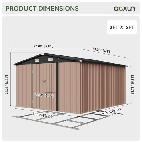 8x6 FT Outdoor Storage Shed with Base Garden Metal Shed with Lockable Door Outdoor Large Shed for Tool