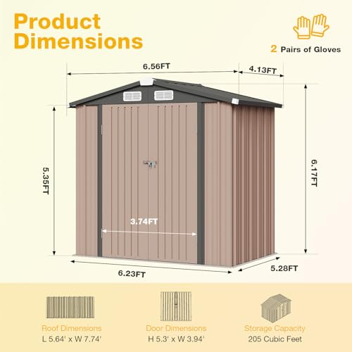 6x4 FT Outdoor Storage Shed with Lockable Double Doors & Loping Roof