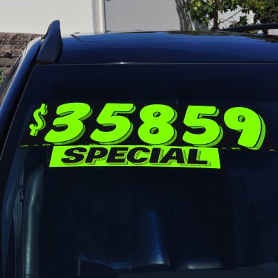 Ez line Vinyl Windshield Stickers 3 Dozen 15 Inch Chartreuse Slogan Dealership Pro Pack for Car Lots (36 Count)