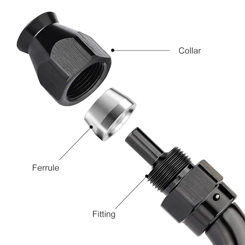 4AN 60 Degree PTFE One Piece Full Flow End Hose Fitting Aluminum Black