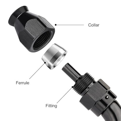 4AN 60 Degree PTFE One Piece Full Flow End Hose Fitting Aluminum Black