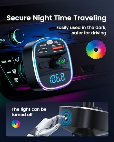 Bluetooth 5.4 FM Transmitter Car Adapter 48W PD Fast Charging