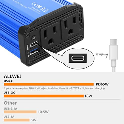 300W Car Power Inverter 12V DC to 110V AC Power Inverter for Car