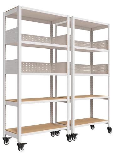 5 Tier Rolling Shelving Unit with Lockable Wheels Multipurpose Storage Cart with Pegboards for Kitchen Laundry Pantry 32" W 2Pack (2 Count)