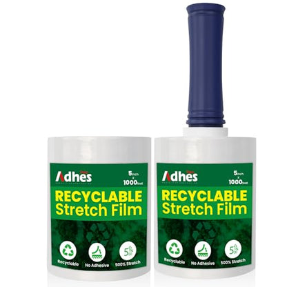 Adhes Recyclable Stretch Wrap Film 5 Inch x 1000 Feet (2 Count)