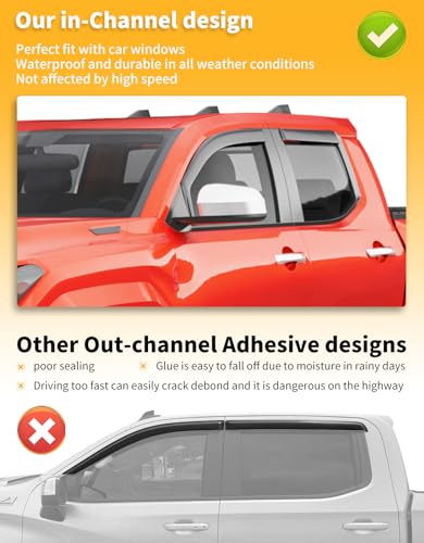 Window Visors Rain Guards for Toyota Tacoma DoubleCab 2024 (4 Count)