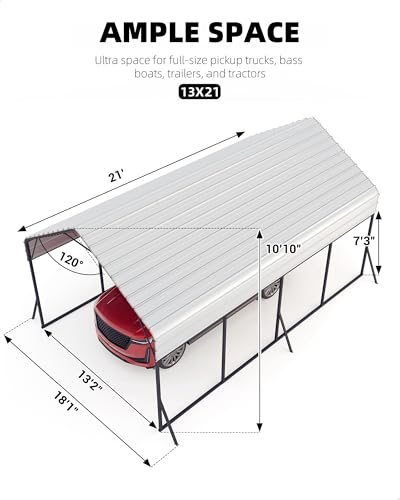 13 ft x21 ft x11 ft Oversized Metal Carport