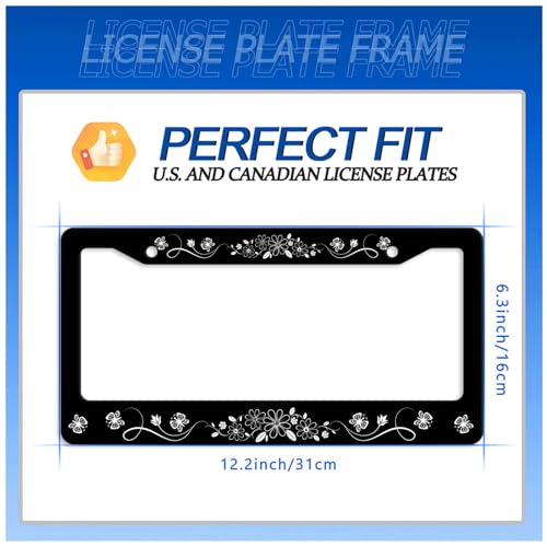 Daisy Butterfly License Plate Frame Stainless Steel Decoration 12.3"x6.3"