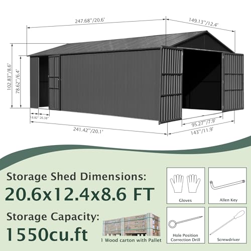 Domi 12'x20' Outdoor Metal Garage Shed