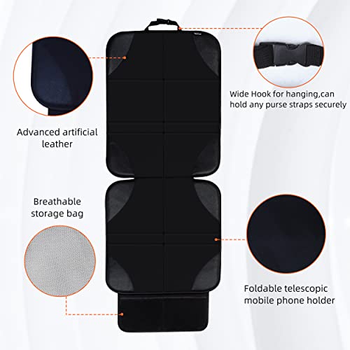 Car Seat Protector Durable Oxford Fabric and Faux Leather Seat Cover Protection Mat Universal Fit for Vehicles with Mesh Storage Pockets Pure Black Black 2 Pack (2 Count)