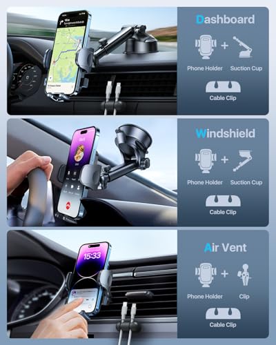 Car Phone Holder【2026 Upgraded 100+LBS Suction & Safety Cert】 Cell Phone Car Mount for Truck Heavy Duty Phone Holder for Dashboard
