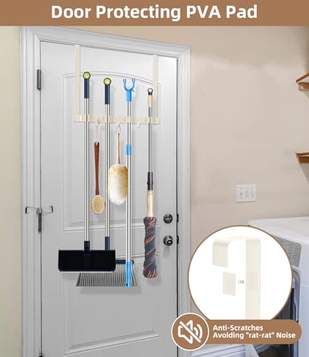 Broom Holder Over The Door with Hooks