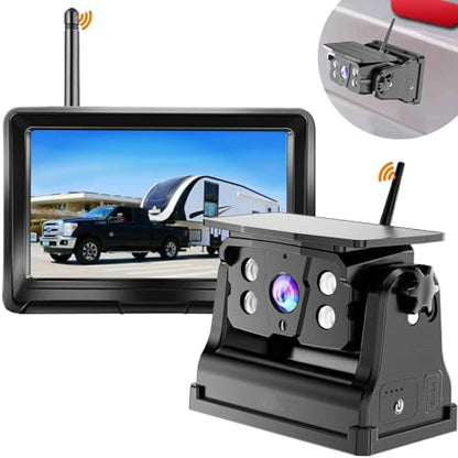 Wireless Backup Camera Solar Magnetic for RV Car Trailer Truck Camper 5th Wheels Hitch Towing No Wiring No Drilling Rechargeable Night Vision Portable Backup Camera with 5" 1080P HD 2