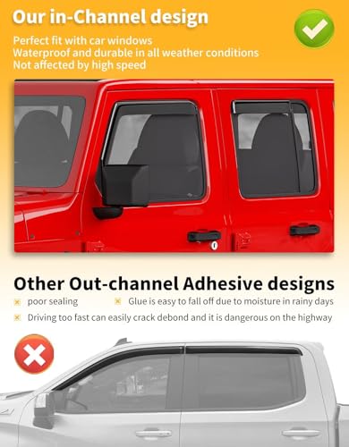 Window Rain Guards for Jeep Wrangler JL 2018 (4 Count)