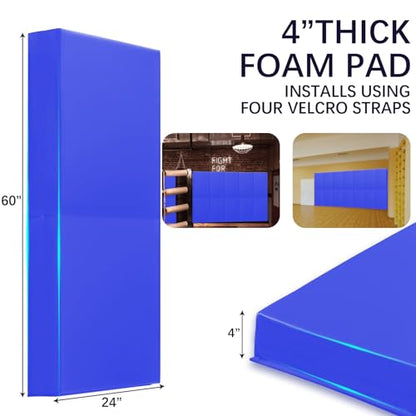 60" 72" High Gym Wall Padding 2" Thick Foam Basketball Court Wall Mount Protector for Garage Taekwondo Babyroom