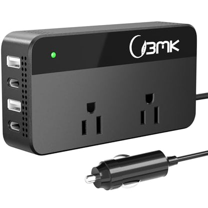200W Car Power Inverter 12V DC to 110V AC Converter with 2 AC Outlets & 4 USB Ports