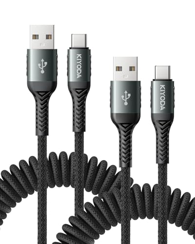 USB to USB C Cable [2Pack 3FT] Coiled USB C Cable Fast Charging 60W (2 Count)