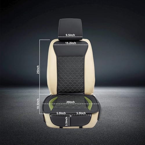 Leather Car Seat Covers Front 2PC Black Green Waterproof