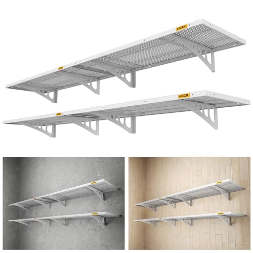 4 Pack 1.64x4ft Adjustable Garage Wall Shelving 1120lbs Load Capacity Heavy Duty Wall Mounted Storage Shelf Metal Floating Shelves for Garage (4 Count)