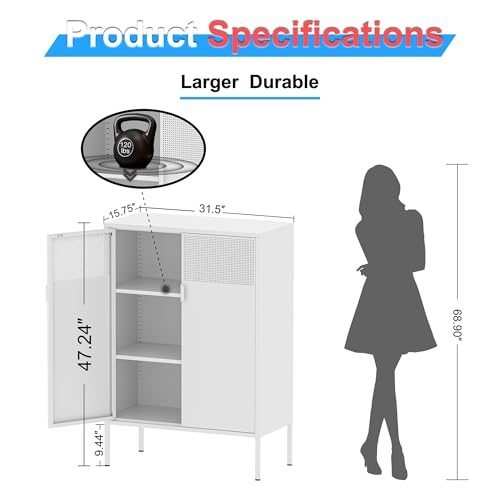 2 Mesh Door Metal Storage Cabinet with Adjustable Shelves