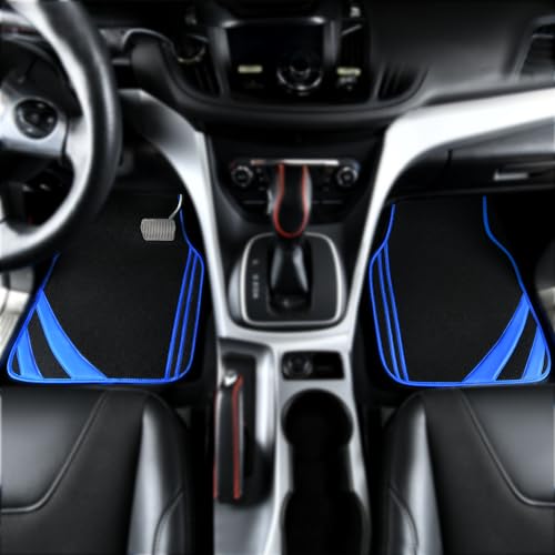 Faux Leather Car Mats Blue Edge Waterproof Car Floor Mats Car Carpet Mats 4 Pieces with Double Stitch Line Anti