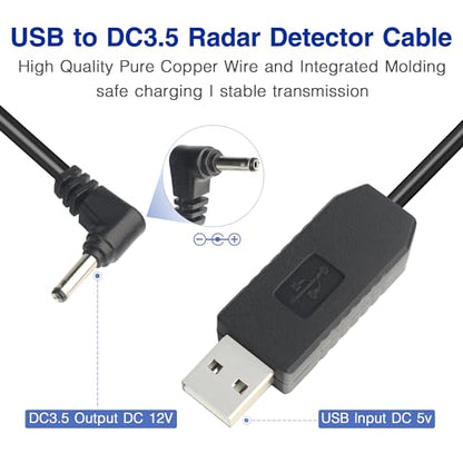 USB to DC3.5 Radar Detector Power Cord for Cobra Models