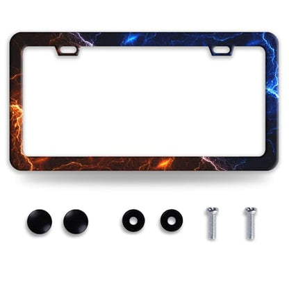 Red Blue Lightning Stainless Steel License Plate Frame for US Cars Decor