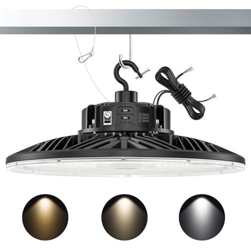 150W/200W/240W Adjustable Commercial Bay Lighting 3000K/4000K/5000K, 33600Lumen IP65 Waterproof Basement Warehouse Gym UL Listed, Warehouse LED Light Ceiling, UFO High Bay LED Lights