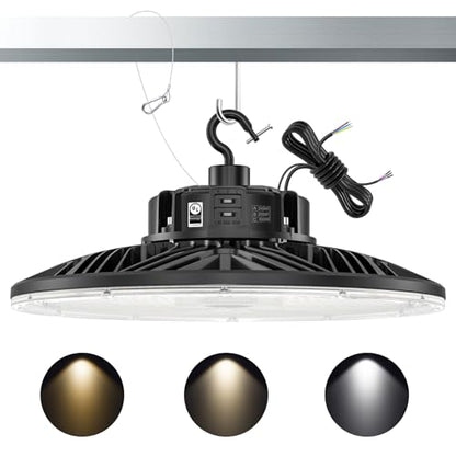 150W/200W/240W Adjustable Commercial Bay Lighting 3000K/4000K/5000K, 33600Lumen IP65 Waterproof Basement Warehouse Gym UL Listed, Warehouse LED Light Ceiling, UFO High Bay LED Lights