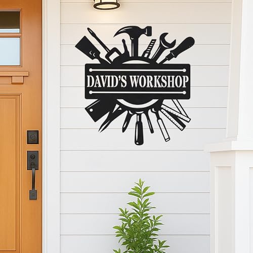 Custom Garage Workshop Metal Sign Personalized Tool Name Wall Art for Car Truck Mechanic Shop Decor Durable Steel Sign for Dad Husband Men’s Auto Workspace or Fence