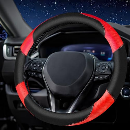 Soft Leather Steering Wheel Cover with Breathable Design and Anti