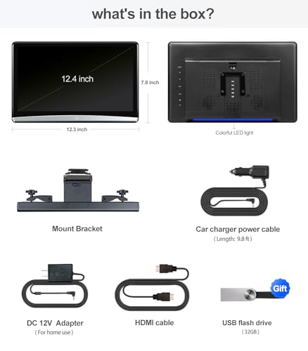 12.4" Android Universal 4K Car TV Headrest Monitor Tablet for Back seat