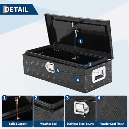 48 Inch Heavy Duty Aluminum Stripes Plated Tool Box Pick Up Truck Bed RV Trailer Toolbox Waterproof Storage Organizer with Side Handle