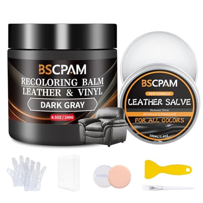 Dark Gray Leather Recoloring Balm with 100ml Mink Oil