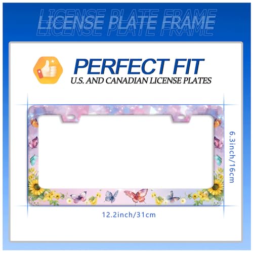 Butterfly Sunflower License Plate Frame Stainless Steel Holder 12.3"x6.3"