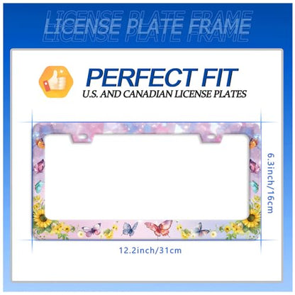 Butterfly Sunflower License Plate Frame Stainless Steel Holder 12.3"x6.3"