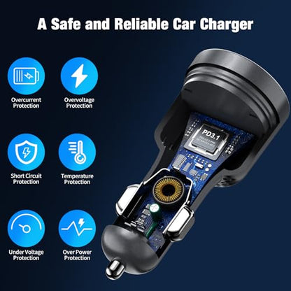 140W USB C Car Charger Super Fast Charging for iPhone 17