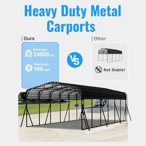 20x30FT Large Heavy Duty Carport with Side Support Poles for All Weather