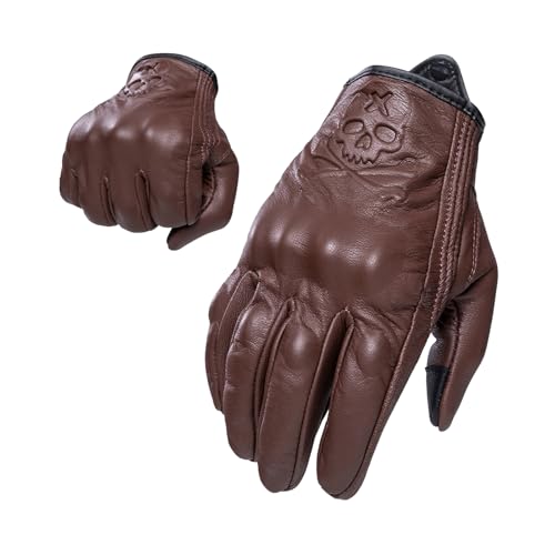 Goatskin Leather Motorcycle Motorbike Powersports Racing Gloves Reflective Skull Touchscreen for Men and Women Model